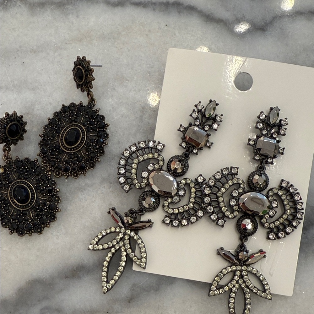 H&M Black and Silver Ornate Earrings